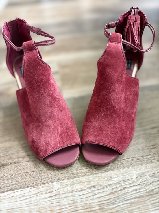 White House Black Market Shoes - White House Black Market Women's Suede Open-Toe Block Heel Sandals in Wine Red